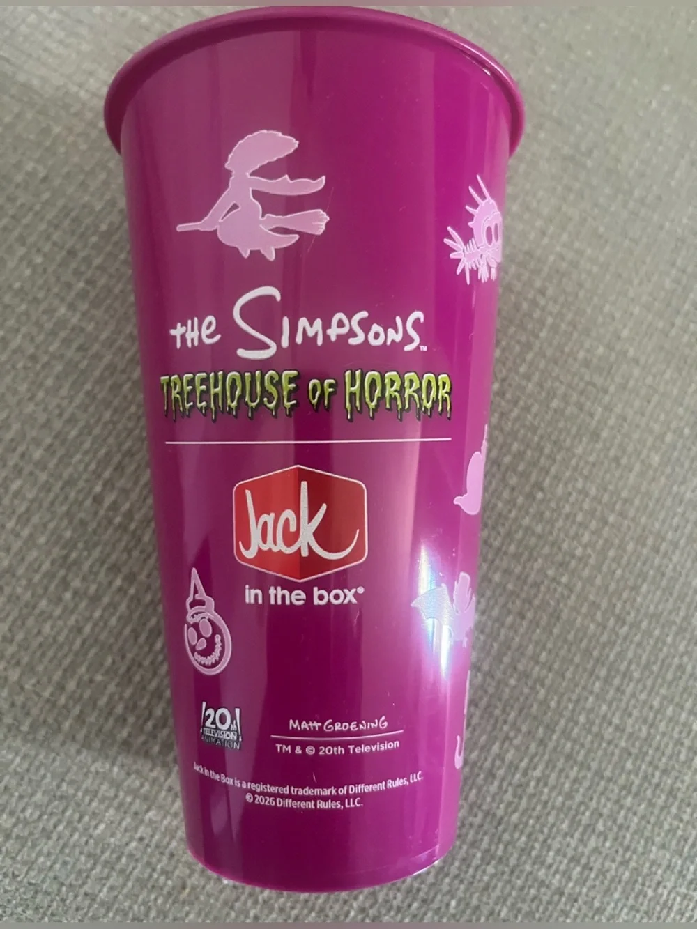 Jack in the Box Simpsons glow in the dark cup